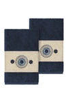 Linum Home Isabell Embellished Hand Towel In Midnight Blue