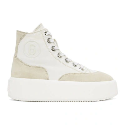 Mm6 Maison Margiela 30mm Cotton & Suede High Top Sneakers In White