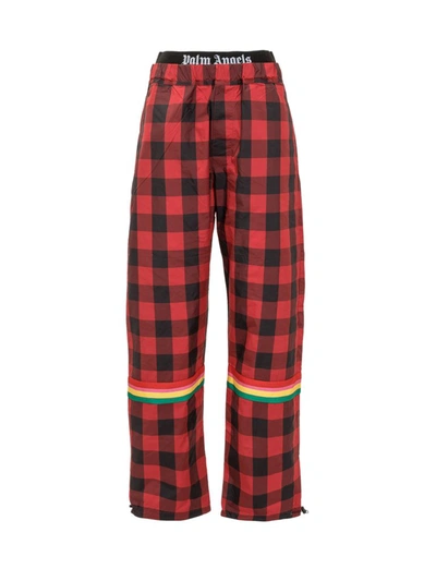 Palm Angels Buffalo Checked Jogger Trousers In Red