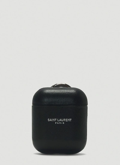 Saint Laurent Logo-print Leather Airpods Case In Black