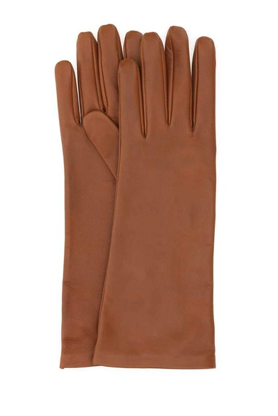 Saint Laurent Caramel Nappa Leather Gloves  Nd  Donna 7+ In Brown