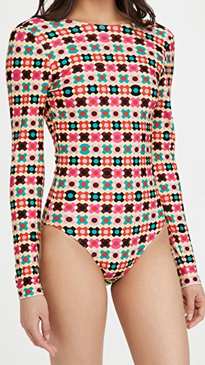La Doublej Geometric One-piece Swim Suit In Groovy Dot Giallo