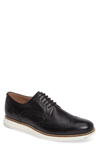 Cole Haan Original Grand Wingtip Derby In Black/ White Leather