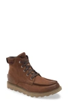 Sorel Madson Ii Moc Suede-trimmed Burnished Textured-leather Boots In Brown