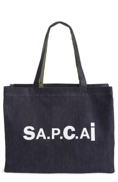 A.p.c. X Sacai Candy Logo Reversible Denim Tote In Brown