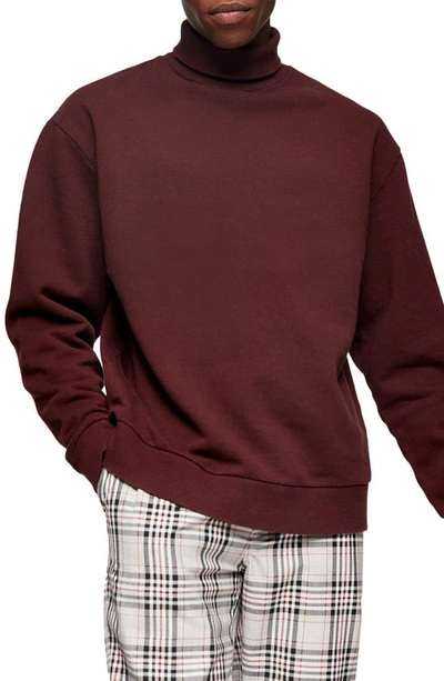 Topman Roll Neck Sweatshirt In Burgundy