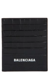 BALENCIAGA CASH LOGO VERTICAL CROC EMBOSSED LEATHER CARD HOLDER,6556841ROP3