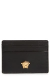 Versace Medusa Leather Card Case In Blu Cobal To-blu Cobal To-oro