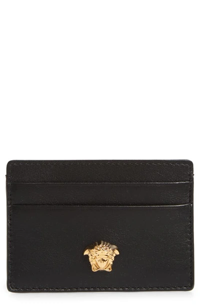 Versace Medusa Leather Card Case In 1r14v Canna-canna- Gold