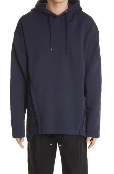 Helmut Lang Men's Loose French Terry Laced Pullover Hoodie In Admiral Blue