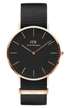 Daniel Wellington Classic Cornwall Nato Strap Watch, 40mm In Rose Gold/ Black