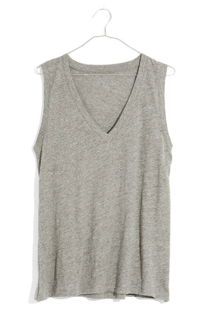 Madewell Whisper Cotton V-neck Tank In Heather Iron