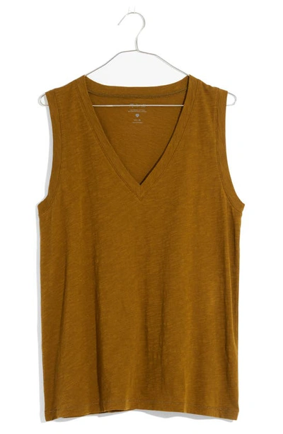 Madewell Whisper Cotton V-neck Tank In Weathered Olive