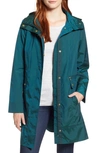 Cole Haan Signature Back Bow Packable Hooded Raincoat In Pine