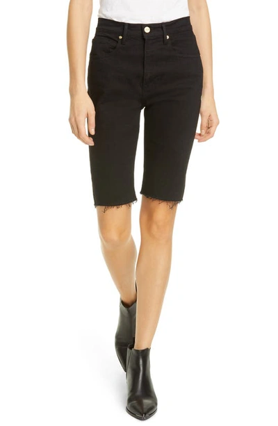 Frame Le Vintage High Waist Raw Edge Bermuda Shorts In Film Noir