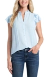 Cece Pintuck Ruffle Short Sleeve Blouse In Blue Pearl