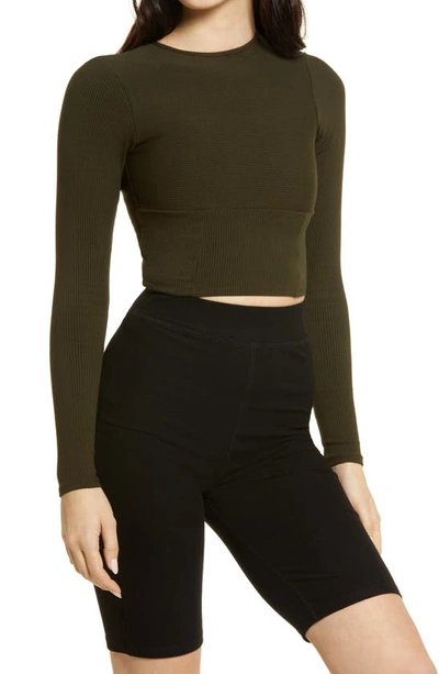 Naked Wardrobe Snatched Bustier Long Sleeve Crop Top In Forest Green