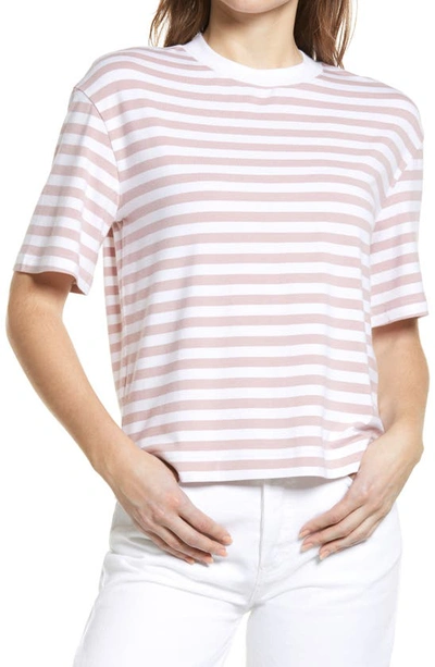 Nordstrom Crewneck T-shirt In White- Pink Stripe