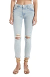 MOTHER THE STUNNER RIPPED HIGH WAIST ANKLE SKINNY JEANS,1451-799