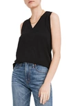 Madewell Whisper Shout Cotton V-neck Tank In True Black