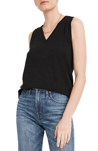 Madewell Whisper Shout Cotton V-neck Tank In True Black