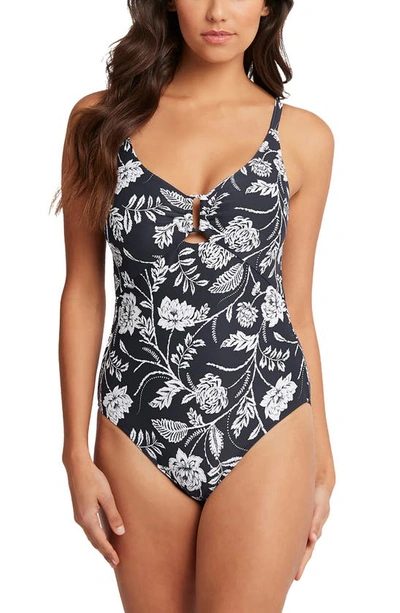 Sea Level Floral Print One-piece Swimsuit In Night Sky