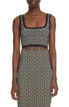 Balmain Monogram Jacquard Wool Blend Crop Top In Ivoire / Noir