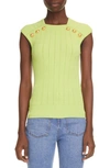Balmain Button Pointelle Knit Top In Green