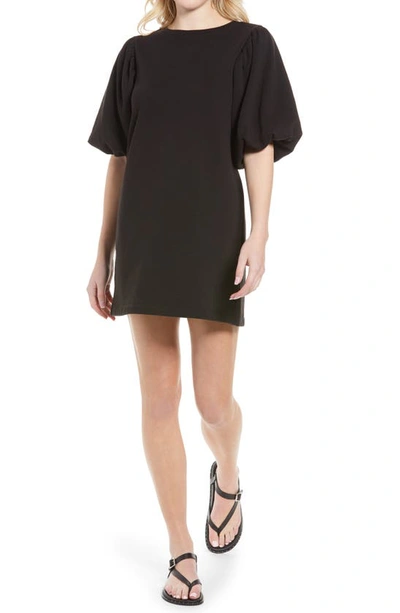 Rebecca Minkoff Mina Elbow Puff Sleeve French Terry Dress In Black