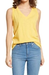 Madewell Whisper Shout Cotton V-neck Tank In Pressed Daffodil