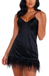 Roma Confidential Satin & Ostrich Feather Chemise In Black
