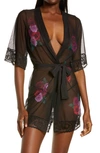 MAPALÉ FLORAL PRINT MESH ROBE WITH THONG,7351