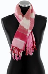 La Fiorentina Checkered Print Fringe Trim Scarf In Pink