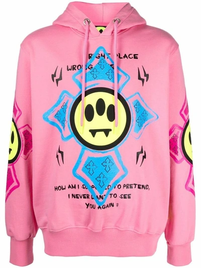 Barrow Cotton Cross Printed Logo Hoodie In Pink