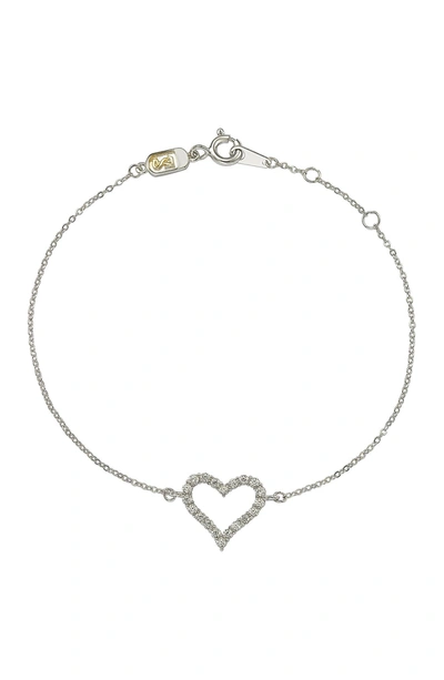 Suzy Levian 14k White Gold Pave Diamond Open Heart Bracelet