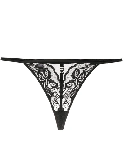Dior Floral Lace Monogram Detail Thong In Black