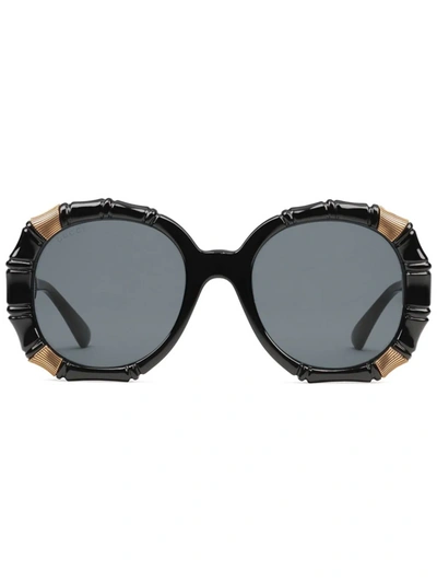 Gucci Bamboo Effect Round Sunglasses In Black