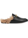 GUCCI GUCCI BLACK PRINCETOWN LEATHER FUR LINED MULES