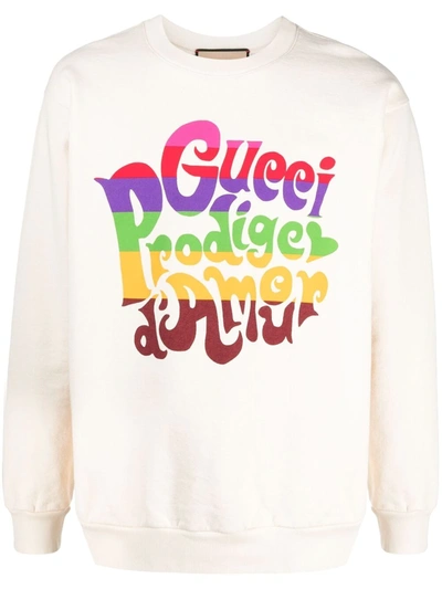 Gucci Ivory Sweatshirt With Multicolour Lettering In Nero