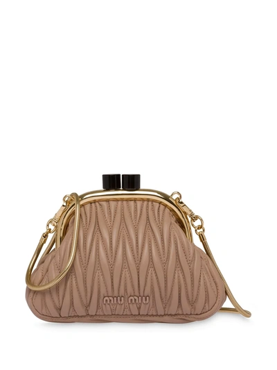 Miu Miu Matelassé-effect Clasp-fastening Clutch In Nero