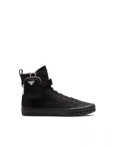 Prada Re-nylon Pouch Detail High-top Sneakers In Black