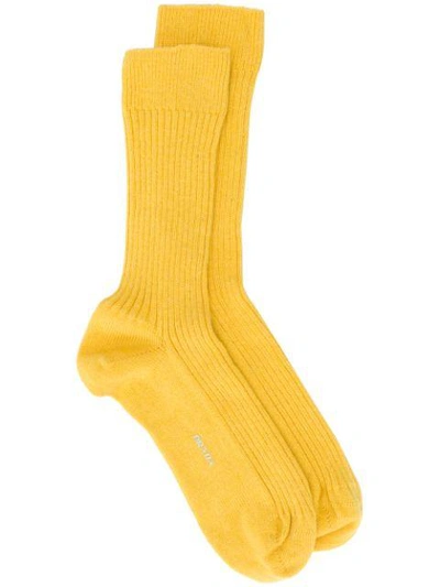 Prada Ribbed Logo Socks In Black