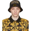 VERSACE JEANS COUTURE BLACK & GOLD LOGO BUCKET HAT