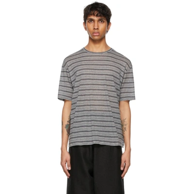 Saint Laurent Striped Linen And Cotton Blend T-shirt In Black