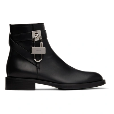 Givenchy Leather Ankle Boots With Padlock In Black