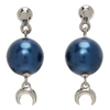 MARINE SERRE SILVER & BLUE HANGING MOON EARRINGS