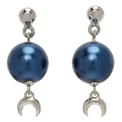 Marine Serre Silver & Blue Hanging Moon Earrings