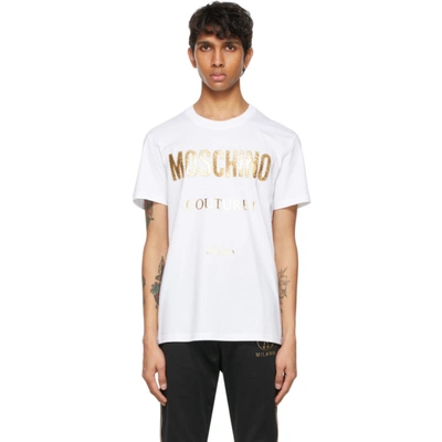 Moschino Metallic Logo Print T-shirt In White,gold
