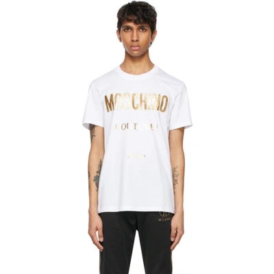 Moschino Metallic Logo Print T-shirt In 1001a White
