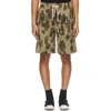 PALM ANGELS KHAKI CAMO CURVED LOGO LOUNGE SHORTS